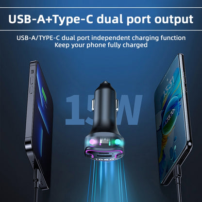 C49 With Type-C+USB Port FM Transmitter Car Bluetooth Adapter Ambient Light MP3 Music Player, C49