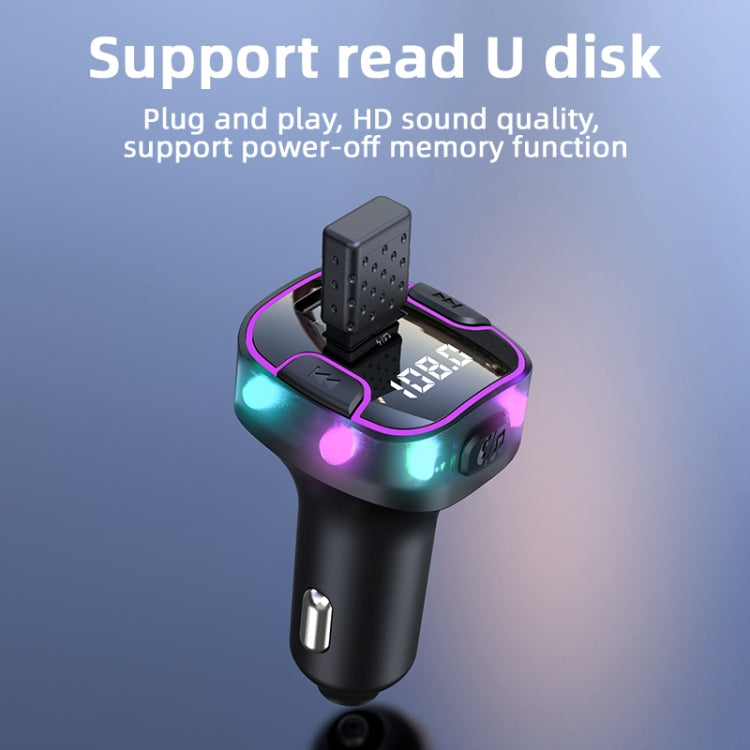 C49 With Type-C+USB Port FM Transmitter Car Bluetooth Adapter Ambient Light MP3 Music Player, C49