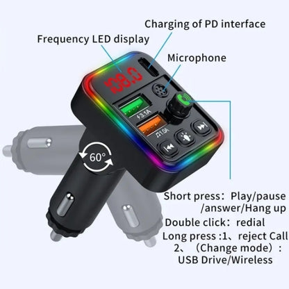 P19 Support U Disk Wireless 7-Colors LED Backlit Car MP3 Hands-Free Bluetooth Calling Car Audio Charger, P19