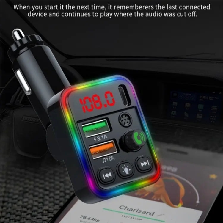 P19 Support U Disk Wireless 7-Colors LED Backlit Car MP3 Hands-Free Bluetooth Calling Car Audio Charger, P19