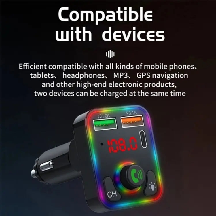 P3 Car Bluetooth Hands-Free AUX Audio Car MP3 Player FM Transmitter PD Fast Charger, P3