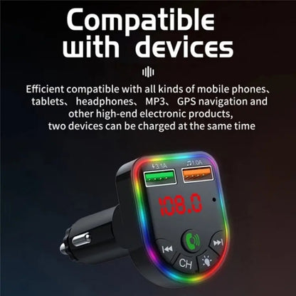 P5 Support U Disk Colorful Ambient Light Car Charger Digital Display Bluetooth Wireless Car MP3 Player, P5