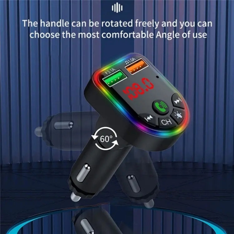 P5 Support U Disk Colorful Ambient Light Car Charger Digital Display Bluetooth Wireless Car MP3 Player, P5