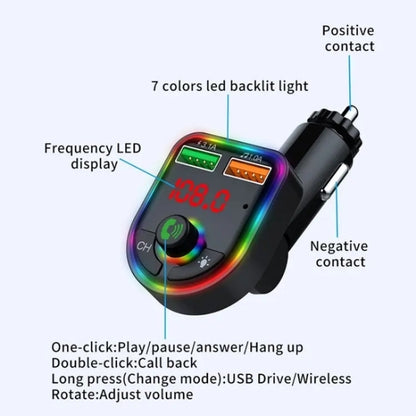 P6 Smart Bluetooth Calling Car Wireless MP3 Audio Device Colorful Ambient Lights Car Charger, P6
