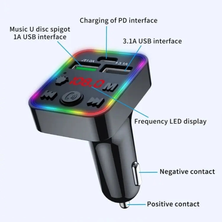 F22 Dual USB Car Charger Smart Bluetooth Calling Car Audio Device 7-Colors LED Car MP3 Player, F22