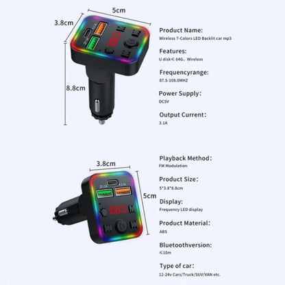 P22 Support MP3 Player USB Port Bluetooth FM Transmitter in-Car Adapter PD Car Charger, P22