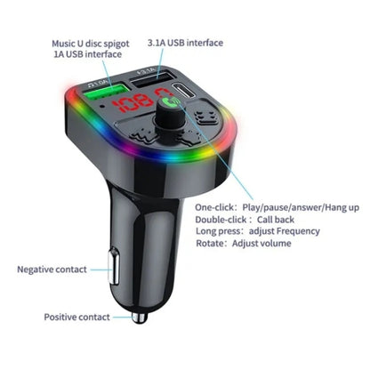 F21 PD + USB Car Charger Bluetooth Car Adapter Handsfree Call FM Transmitter MP3 Music Player, F21