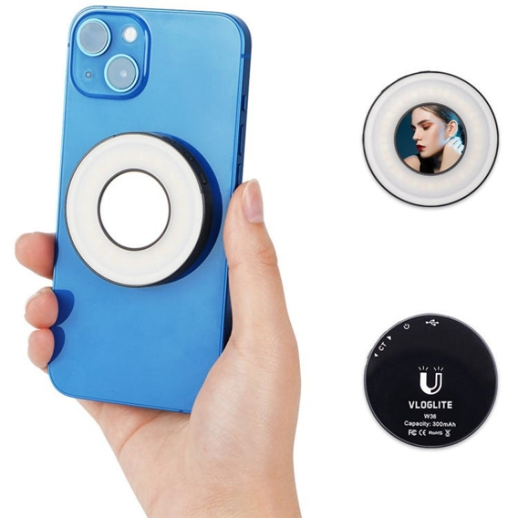 VLOGLITE W36 Mini LED Cell Phone Fill Light With Makeup Mirror Magnetic Selfie Ring Light, W36 Mirror