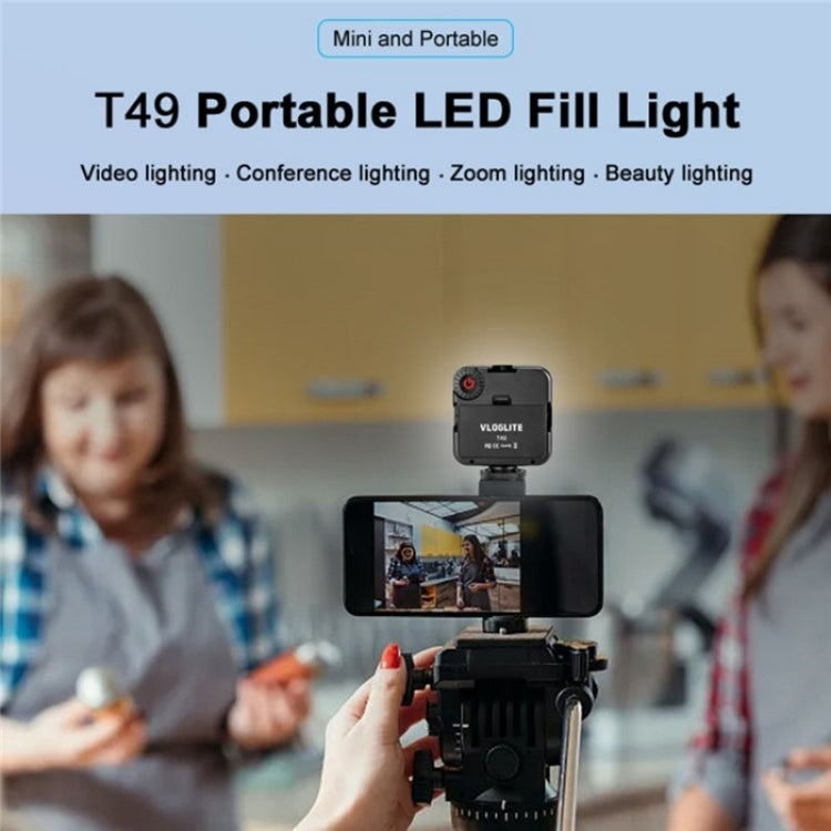 VLOGLITE T49 Portable LED Video Light 5600K Photography Photo Lighting Panel Mini Fill Lamp, T49