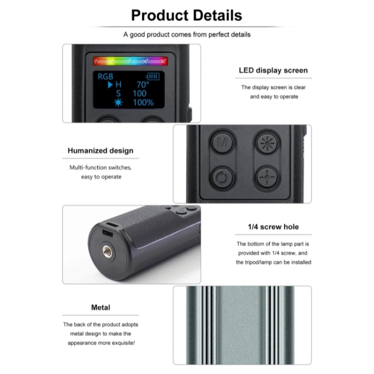 VLOGLITE W150RGB-II With LCD Display RGB Video Light Handheld Light Stick LED Video Light, W150RGB-II