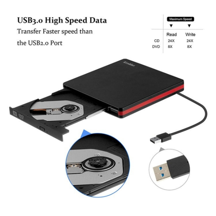 BT669 USB3.0 Laptop CD / DVD Burner Player Optical Drive Case External DVD Drive Enclosure, BT669