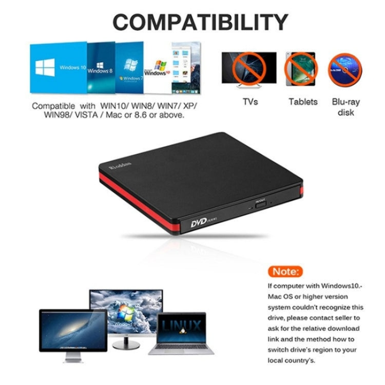 BT669 USB3.0 Laptop CD / DVD Burner Player Optical Drive Case External DVD Drive Enclosure, BT669