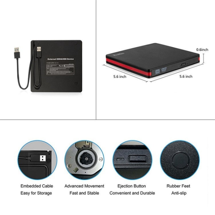 BT669 USB3.0 Laptop CD / DVD Burner Player Optical Drive Case External DVD Drive Enclosure, BT669