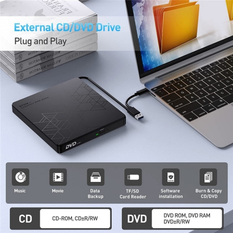 BT668 Readable TF / SD Card USB Multi-Function CD Disc Player External Optical Drive DVD Burner, BT668