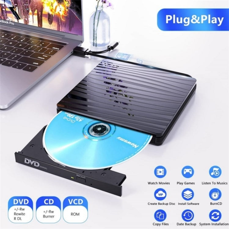 BT689 Portable DVD Burner External Optical Drive CD Player Win10 USB Optical Drive Recorder, BT689