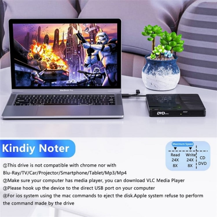 BT689 Portable DVD Burner External Optical Drive CD Player Win10 USB Optical Drive Recorder, BT689