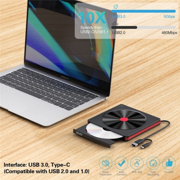 048 Type-C Optical Drive Portable DVD-RW External USB Optical Drive Laptop DVD Burner, 048