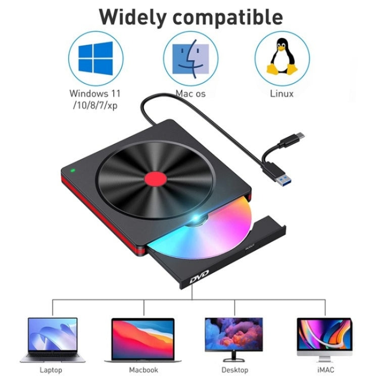 048 Type-C Optical Drive Portable DVD-RW External USB Optical Drive Laptop DVD Burner, 048