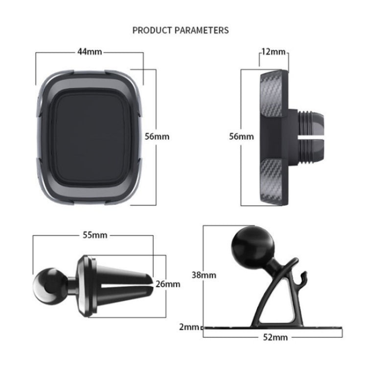 C18 With Air Vent Clip Car Adhesive Dashboard Mount Magnetic Phone Holder Bracket, C18