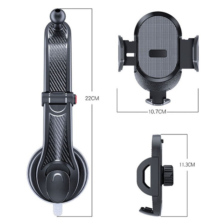 ES33 Car Mobile Phone Holder Bracket Carbon Fiber 360 Degree Rotation Suction Cup Mount, ES33 (Black), ES33 (Red)