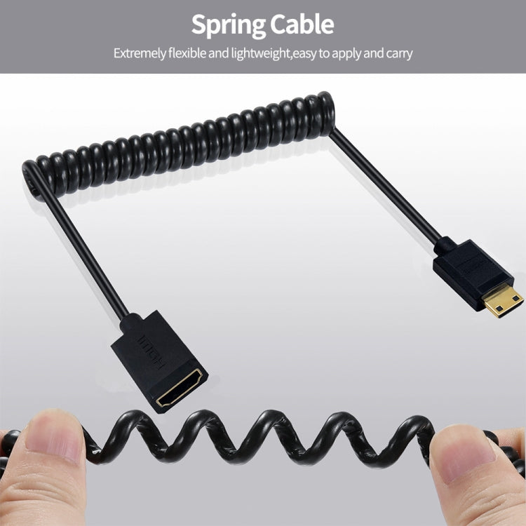 JUNSUNMAY 4K 60Hz Mini HDMI Male to HDMI 2.0V Female Spring Cable, 1.8m