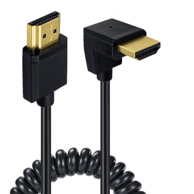 JUNSUNMAY 4K 60Hz HDMI Male to Male HDMI 2.0V Elbow Head Spring Cable, 1.2m