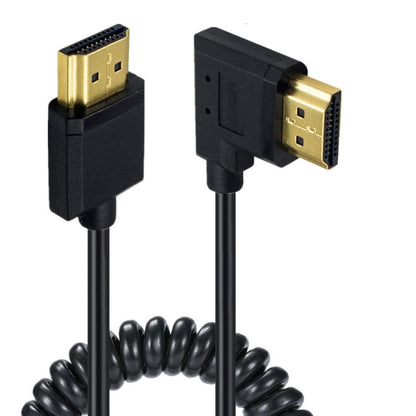 JUNSUNMAY 4K 60Hz HDMI Male to Male HDMI 2.0V Elbow Head Spring Cable, 1.2m