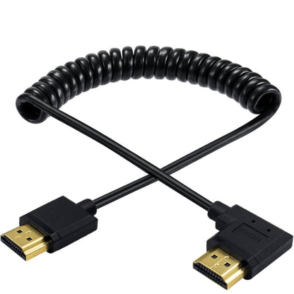 JUNSUNMAY 4K 60Hz HDMI Male to Male HDMI 2.0V Elbow Head Spring Cable, 1.2m