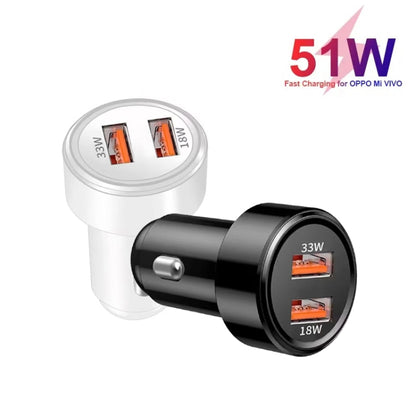51W Dual Port QC3.0 USB 33W + 18W Fully Compatible Car Charger