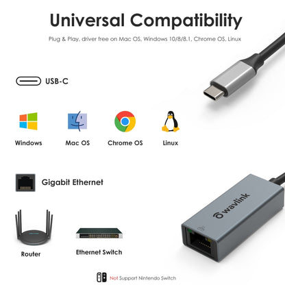 WAVLINK NWU329GC Type-C to RJ45 LAN Network Cable Converter Gigabit Ethernet Adapter, NWU329GC