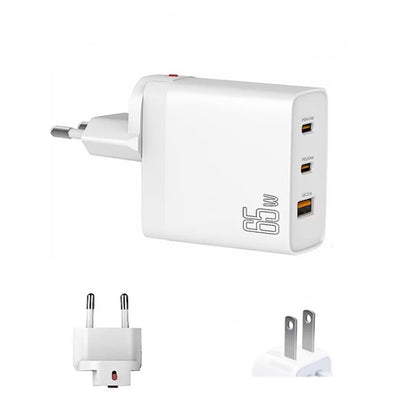 GAN 65W PD45W Dual Type-C+QC3.0 USB Multi Compatible Laptop Adapter, EU + US Plug White, EU + US Plug Black, UK + US Plug White, UK + US Plug Black, AU + US Plug White, AU + US Plug Black, EU + US + AU + UK Plug White, EU + US + AU + UK Plug Black