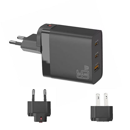 GAN 65W PD45W Dual Type-C+QC3.0 USB Multi Compatible Laptop Adapter, EU + US Plug White, EU + US Plug Black, UK + US Plug White, UK + US Plug Black, AU + US Plug White, AU + US Plug Black, EU + US + AU + UK Plug White, EU + US + AU + UK Plug Black