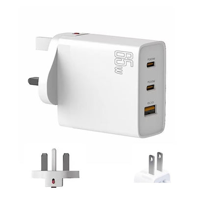 GAN 65W PD45W Dual Type-C+QC3.0 USB Multi Compatible Laptop Adapter, EU + US Plug White, EU + US Plug Black, UK + US Plug White, UK + US Plug Black, AU + US Plug White, AU + US Plug Black, EU + US + AU + UK Plug White, EU + US + AU + UK Plug Black