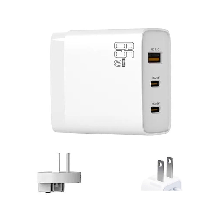 GAN 65W PD45W Dual Type-C+QC3.0 USB Multi Compatible Laptop Adapter, EU + US Plug White, EU + US Plug Black, UK + US Plug White, UK + US Plug Black, AU + US Plug White, AU + US Plug Black, EU + US + AU + UK Plug White, EU + US + AU + UK Plug Black