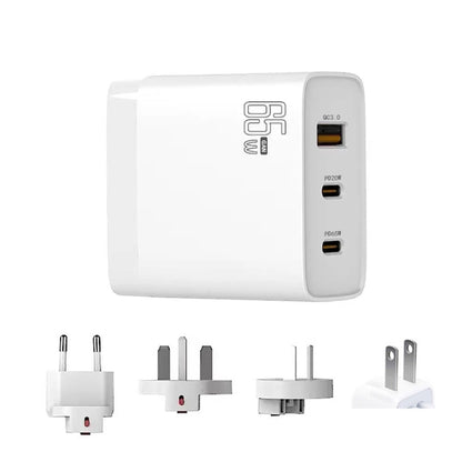 GAN 65W PD45W Dual Type-C+QC3.0 USB Multi Compatible Laptop Adapter, EU + US Plug White, EU + US Plug Black, UK + US Plug White, UK + US Plug Black, AU + US Plug White, AU + US Plug Black, EU + US + AU + UK Plug White, EU + US + AU + UK Plug Black