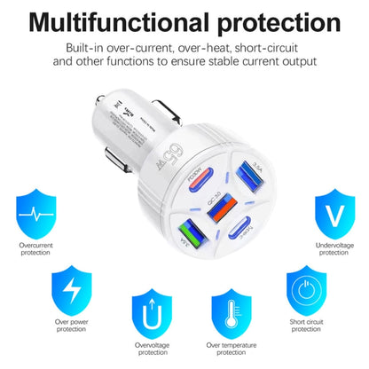 TE-P50 65W PD30W Type-C x 2 + USB x 3 Multi Port Car Charger with 1m Type-C to 8 Pin Data Cable, with 8 Pin Cable