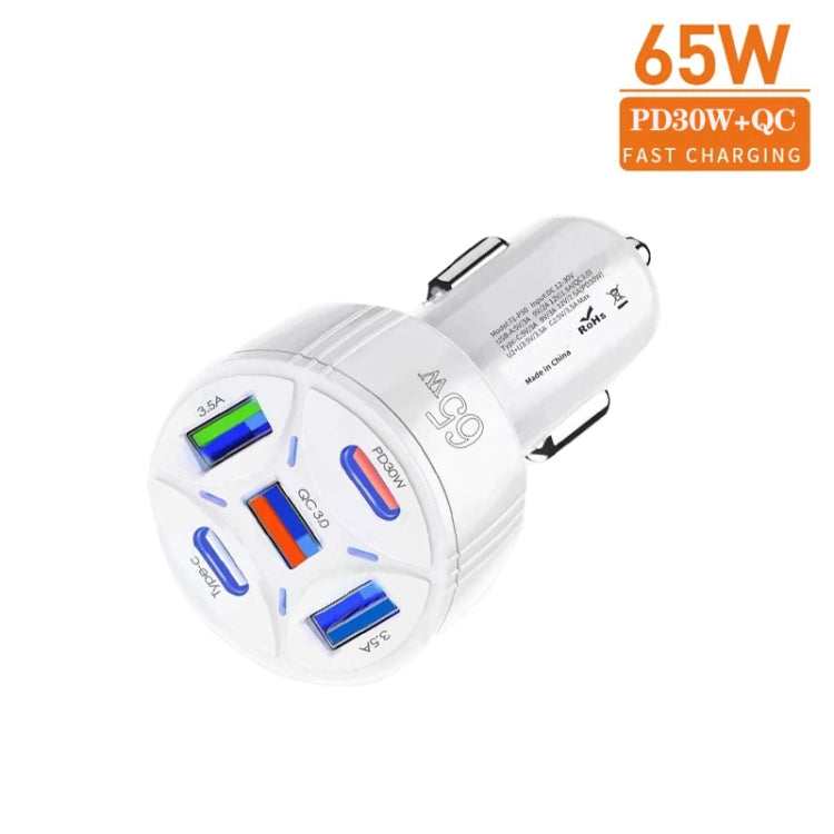 TE-P50 65W PD30W Type-C x 2 + USB x 3 Multi Port Car Charger with 1m Type-C to Type-C Data Cable, with Type-C Cable