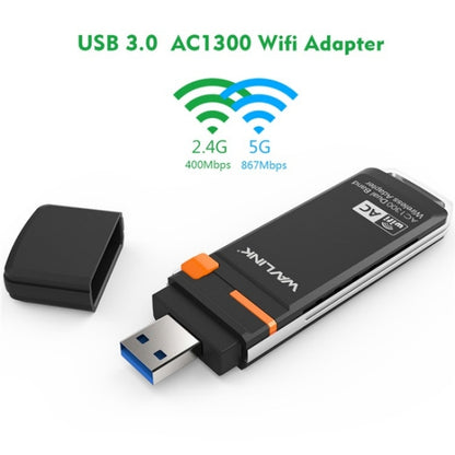 WAVLINK WN688A3D Dual Band Wireless Network Adapter AC1300 Portable USB 3.0 WiFi Dongle, WN688A3D