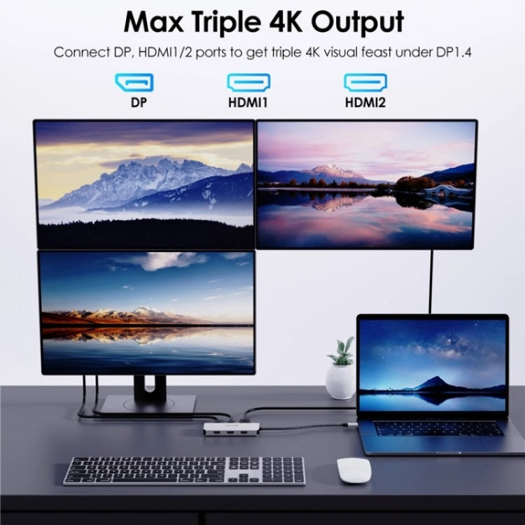 WAVLINK UMD304 Converter USB-C to Dual HD 4K 60Hz  HUB 7-in-1 Laptop Docking Station, UMD304