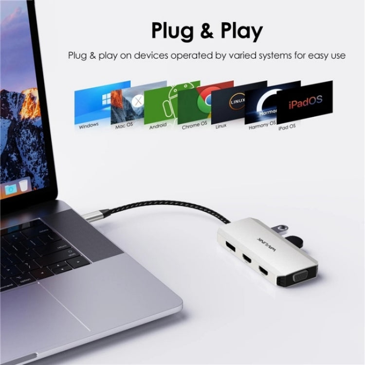 WAVLINK UMD304 Converter USB-C to Dual HD 4K 60Hz  HUB 7-in-1 Laptop Docking Station, UMD304