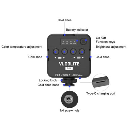 VLOGLITE T64 Portable Small Phone Video Fill Light Photography Beauty Light, T64