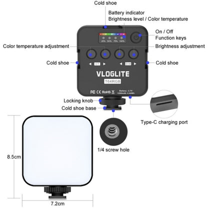 VLOGLITE T64RGB Mini Pocket Beauty Light Portable RGB Fill Light Cell Phone Camera Video Fill Light, T64RGB