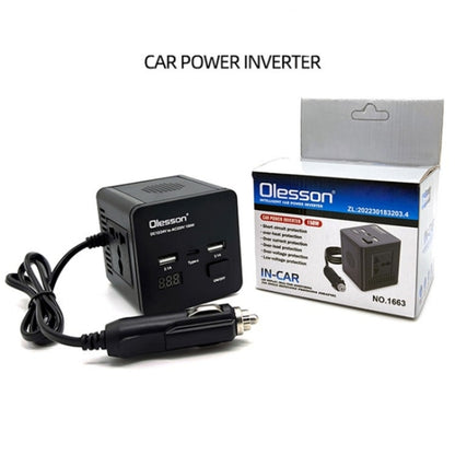 With LED Digital Display Car Power Inverter 150W Power Socket 2Type-C+2USB Car Charger, 150W 2USB