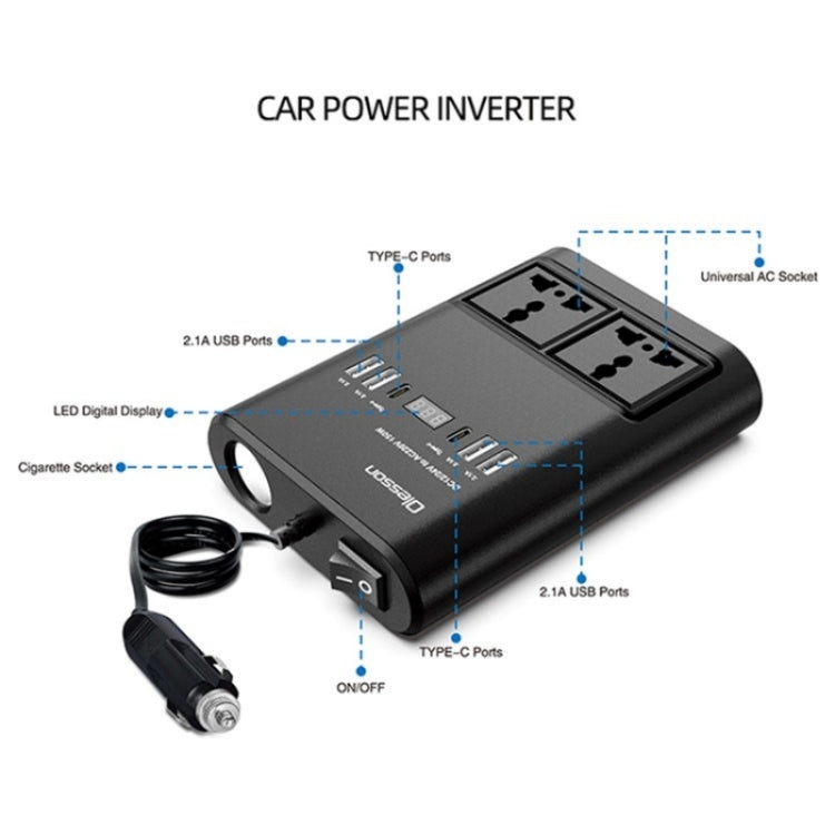 Car 150W Power Socket Cigarette Lighter Car Charger 4USB+2Type-C Car Power Inverter, 150W 4USB