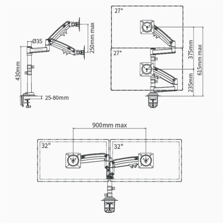 NORTH BAYOU NB H180 FP-2 Laptop Gas Spring Full Motion Dual Arm Clamp 22 - 32 inch LCD TV Monitor Desk Holder, H180-FP-2