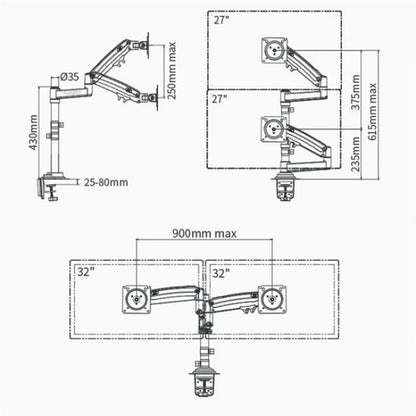 NORTH BAYOU NB H180 FP-2 Laptop Gas Spring Full Motion Dual Arm Clamp 22 - 32 inch LCD TV Monitor Desk Holder, H180-FP-2