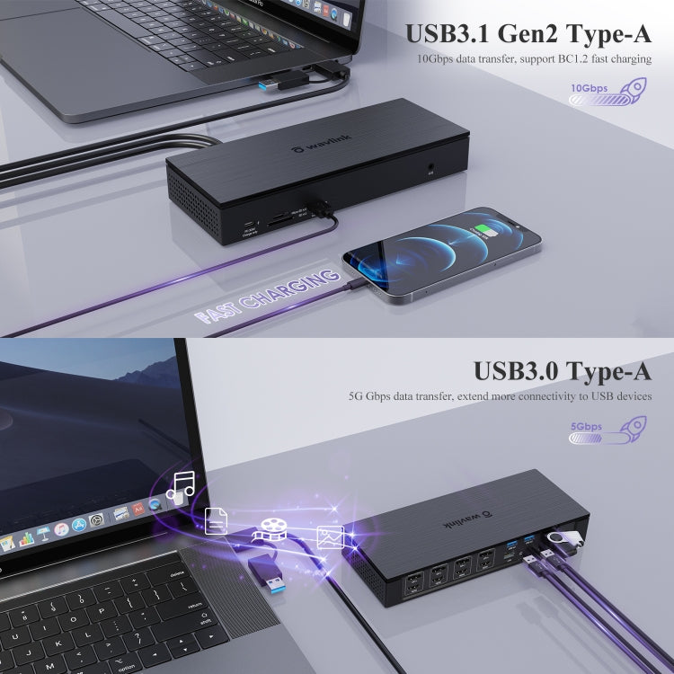 WAVLINK UG69PD10 1 to 4 Screens 4K/5K AV Transfer USB-C to HD Type-C Docking Station Hub, US Plug, UK Plug, EU Plug, AU Plug