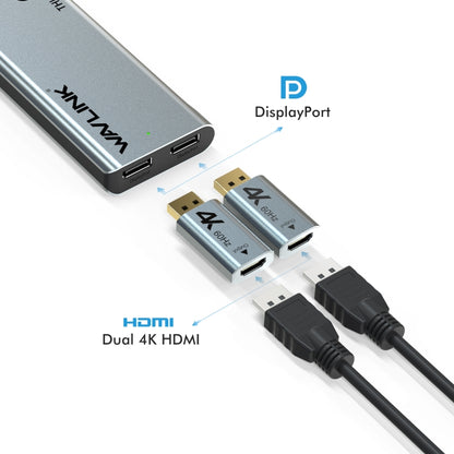 WAVLINK WL-UTD05H Thunderbolt 3 Dual 4K Mini Docking Station Converter With 2 DP to HD Adapters, WL-UTD05H