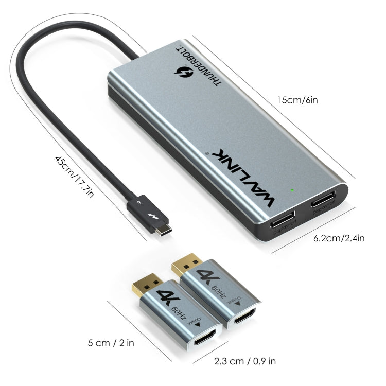 WAVLINK WL-UTD05H Thunderbolt 3 Dual 4K Mini Docking Station Converter With 2 DP to HD Adapters, WL-UTD05H