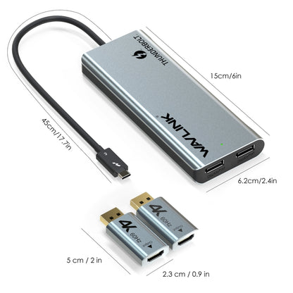 WAVLINK WL-UTD05H Thunderbolt 3 Dual 4K Mini Docking Station Converter With 2 DP to HD Adapters, WL-UTD05H